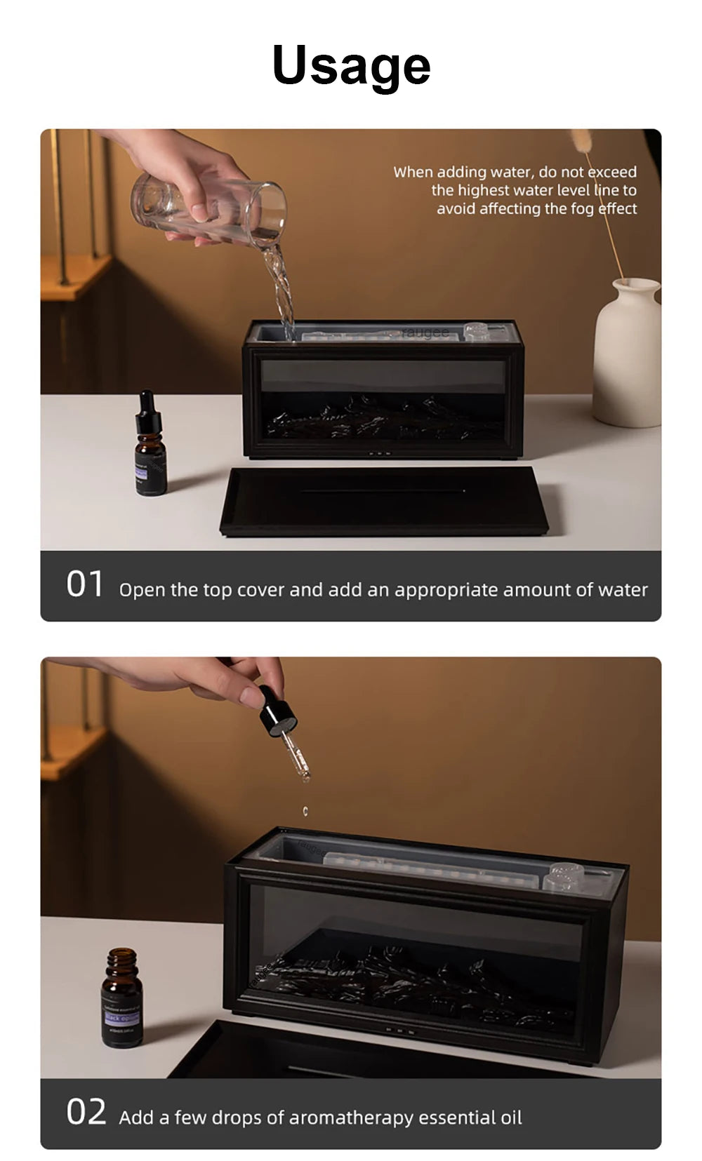 Vivere Home Aroma Air Humidifier Flame Fireplace