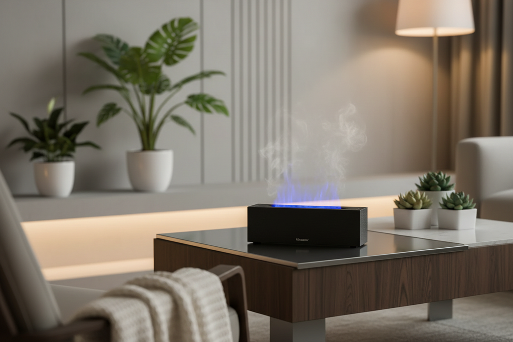 Living room with blue flame